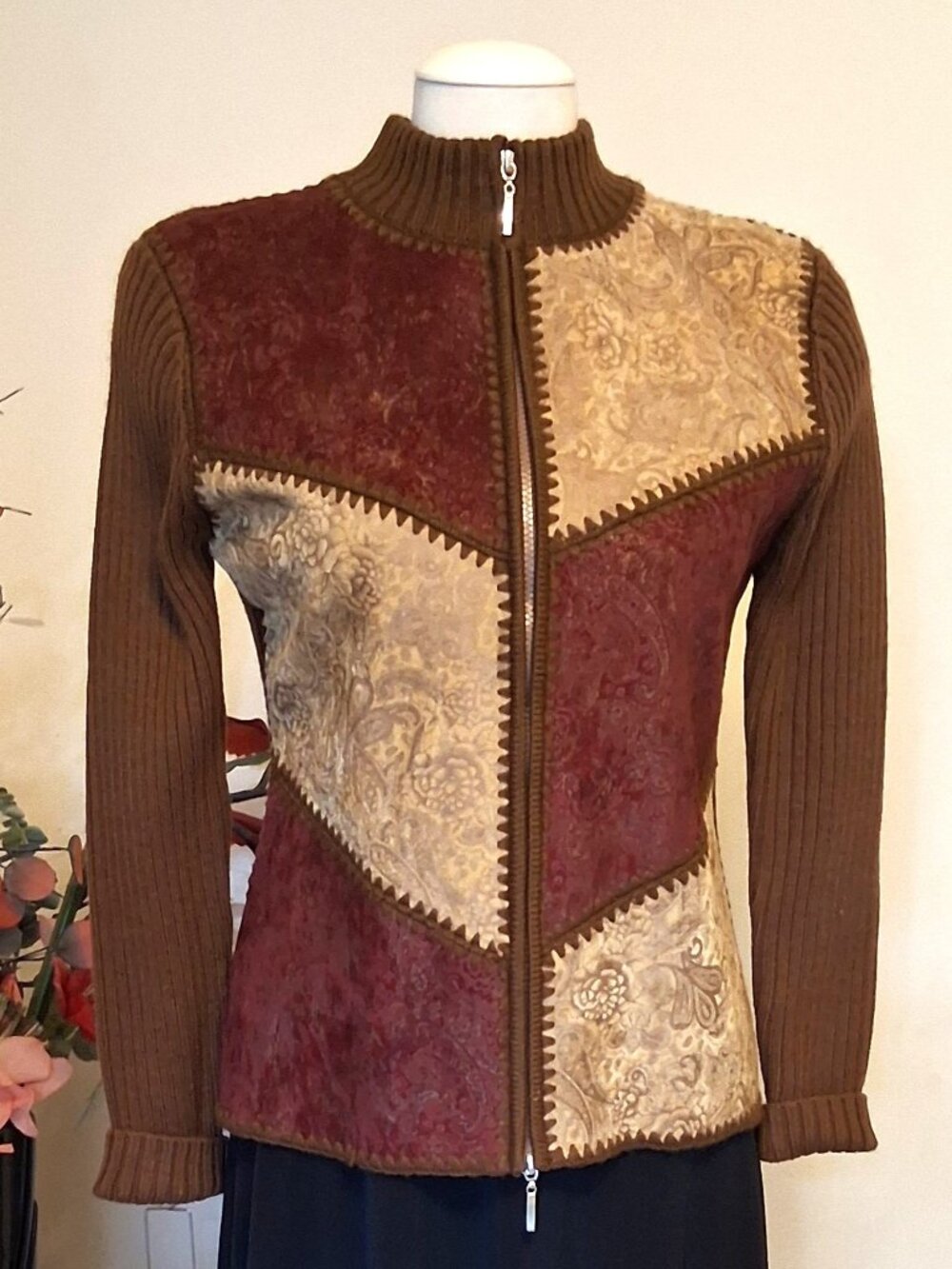 Quality Structured Knit Zip-Up Cardigan Sweater Women M Office Fall Winter Chic